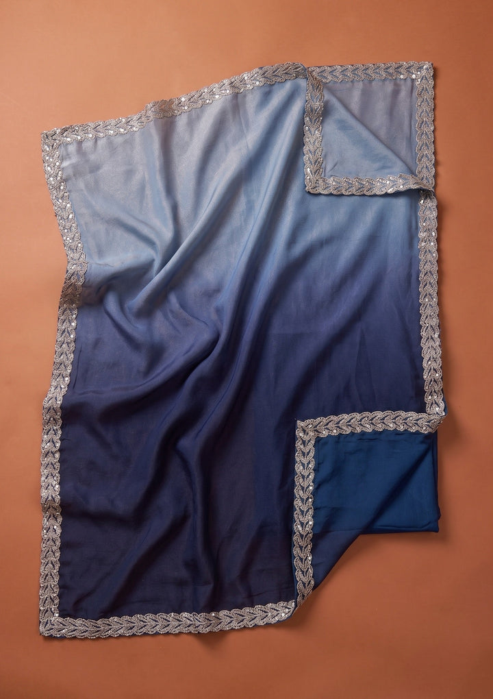 Sky Blue Stonework (Gold) Tissue Saree