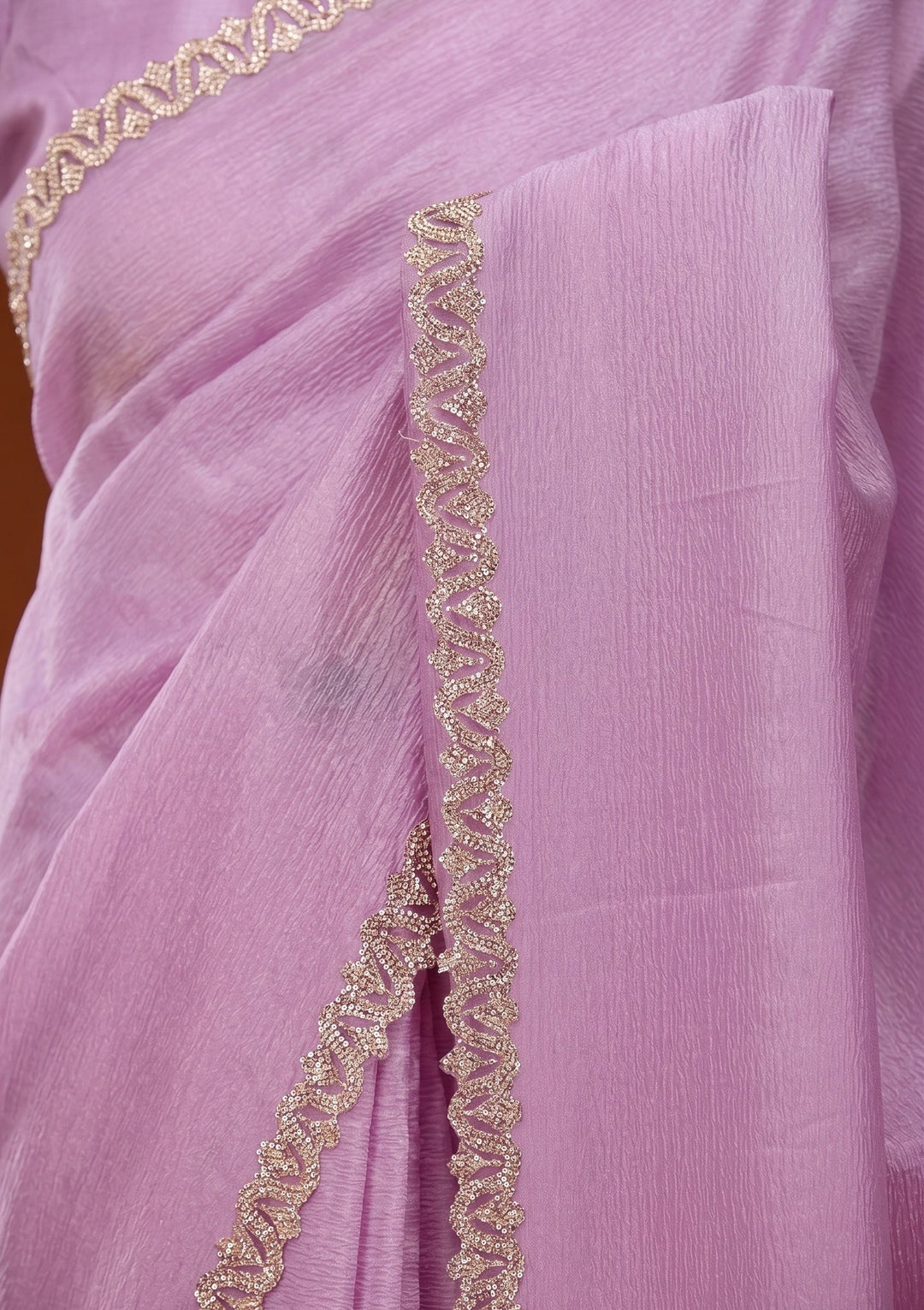 Dark Lavender Stonework (Gold) Chiffon Saree