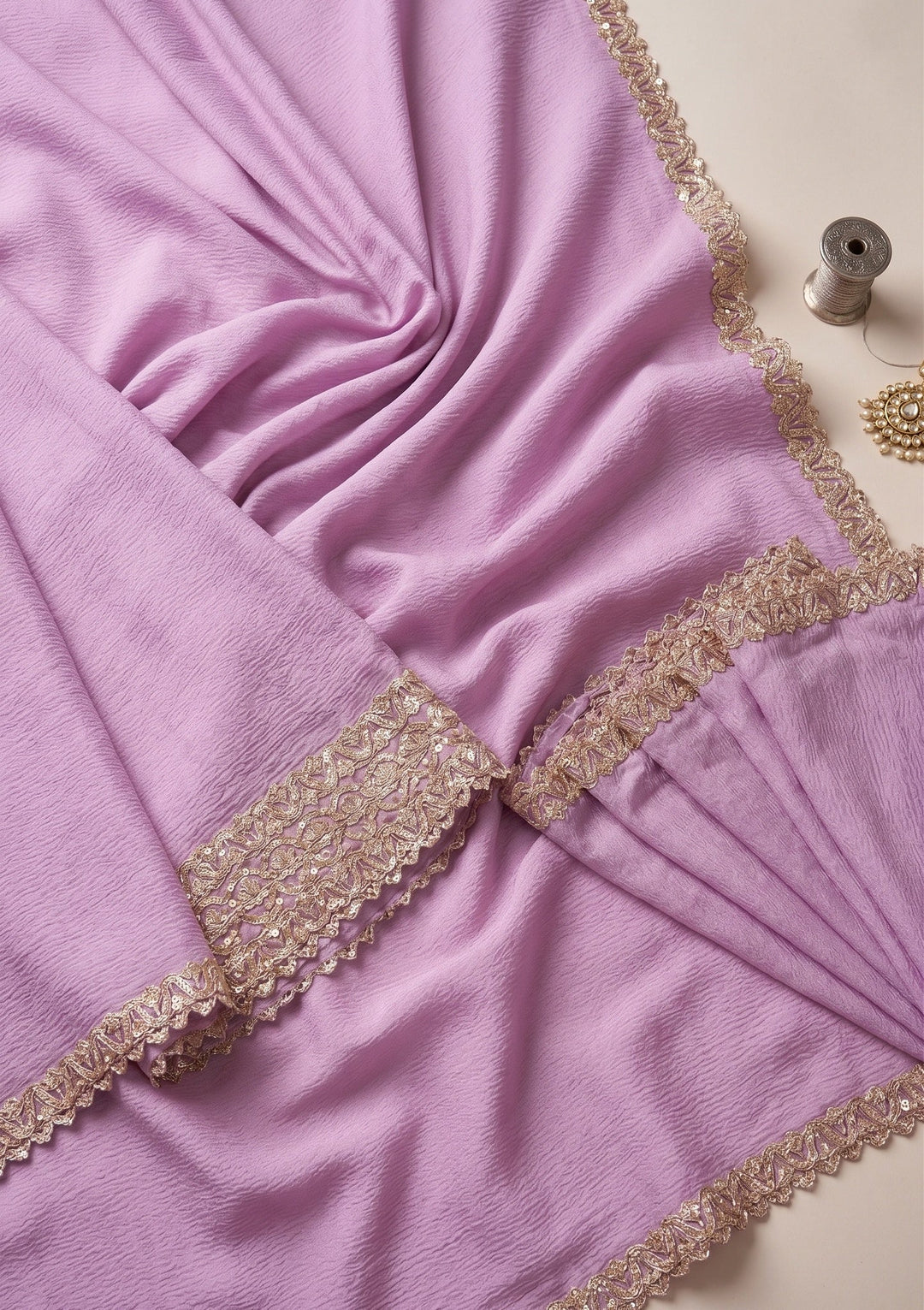 Dark Lavender Stonework (Gold) Chiffon Saree