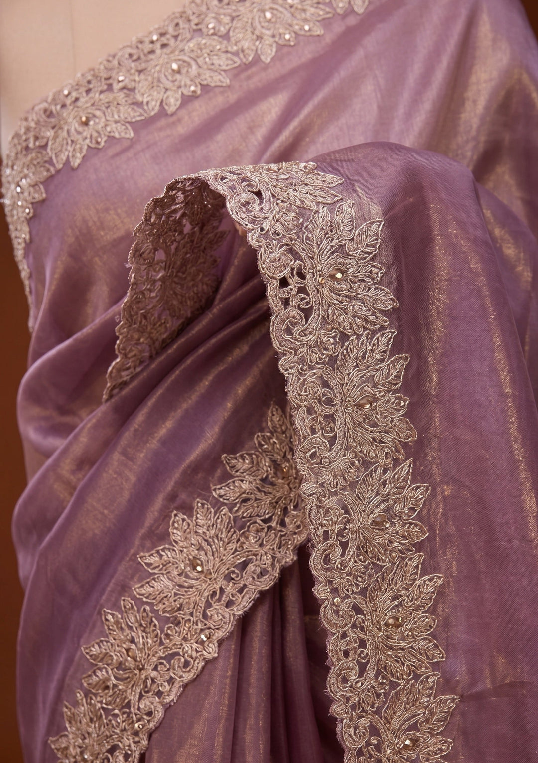 Onion Pink Stonework (Gold) Tissue Saree