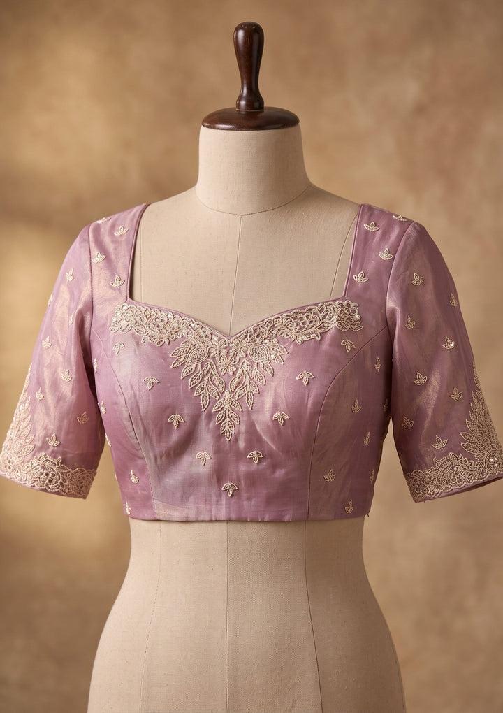 Onion Pink Stonework (Gold) Tissue Saree