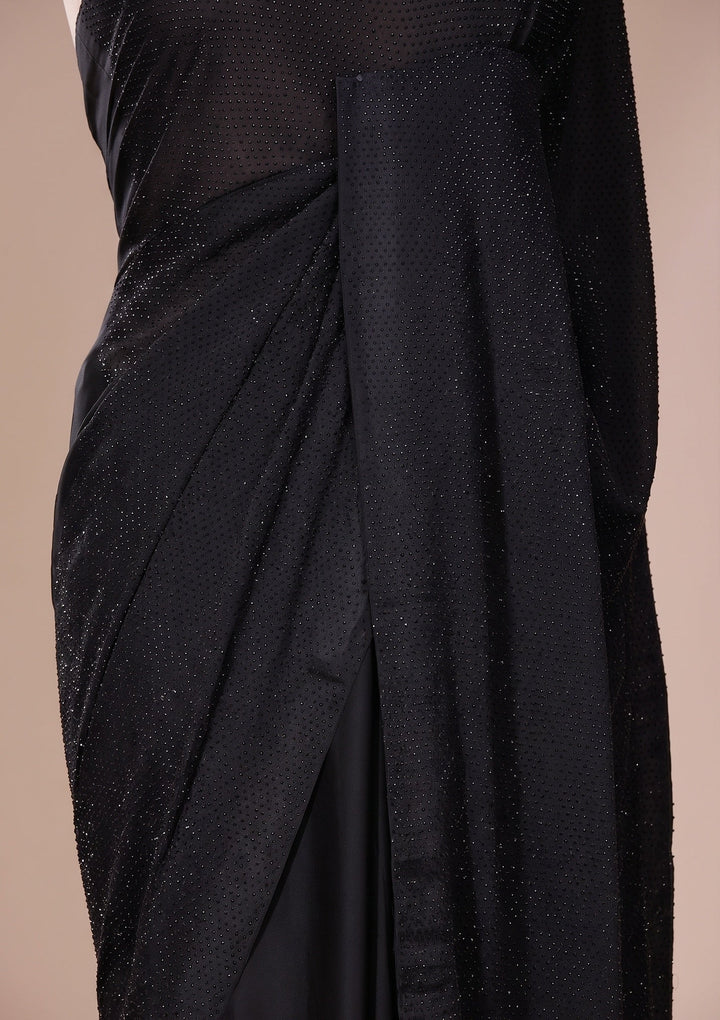 Black Swarovski Satin Saree