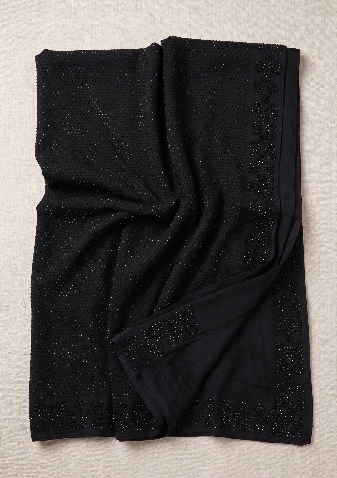Black Swarovski Satin Saree