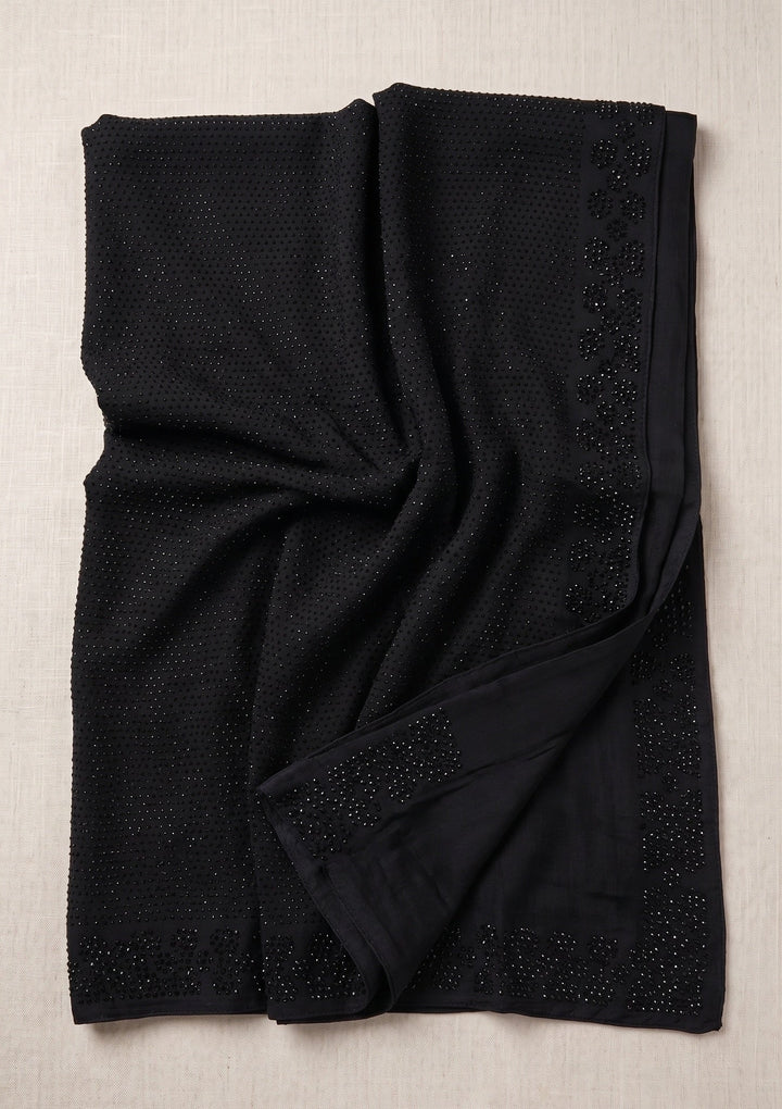 Black Swarovski Satin Saree