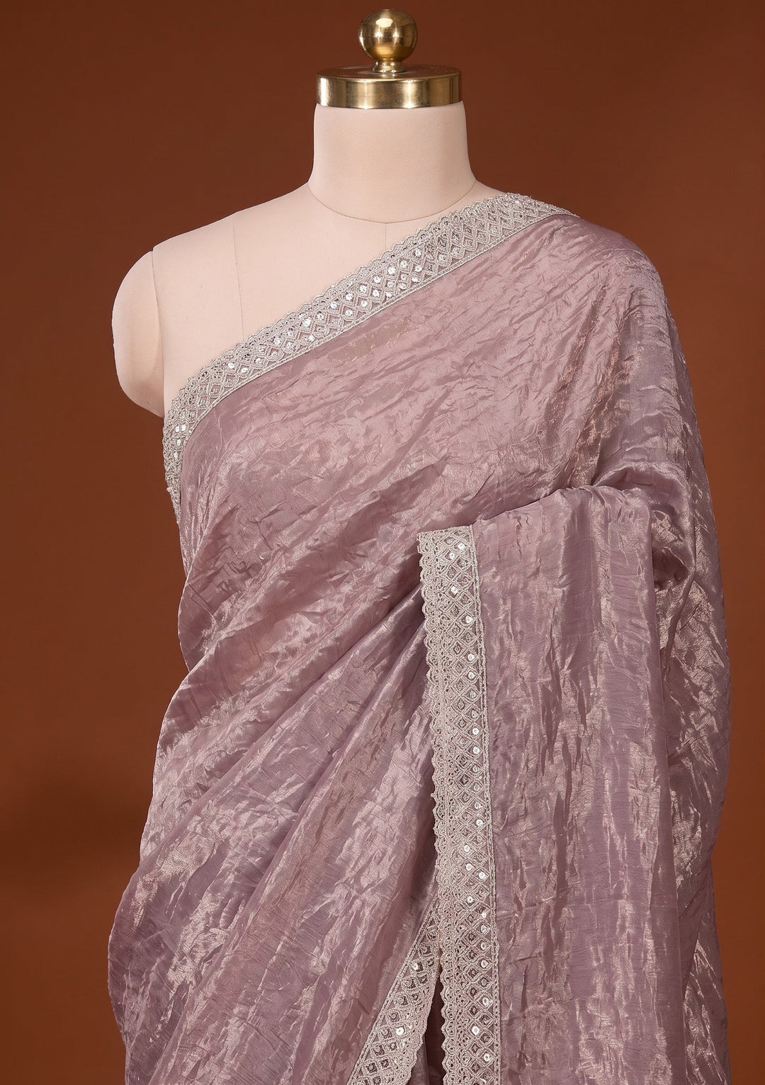 Light Brown Stonework (Gold) Tissue Saree With Matching Blouse Piece