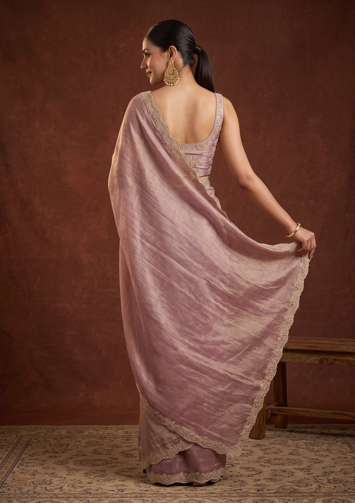 Mauve Stonework (Gold) Tissue Saree