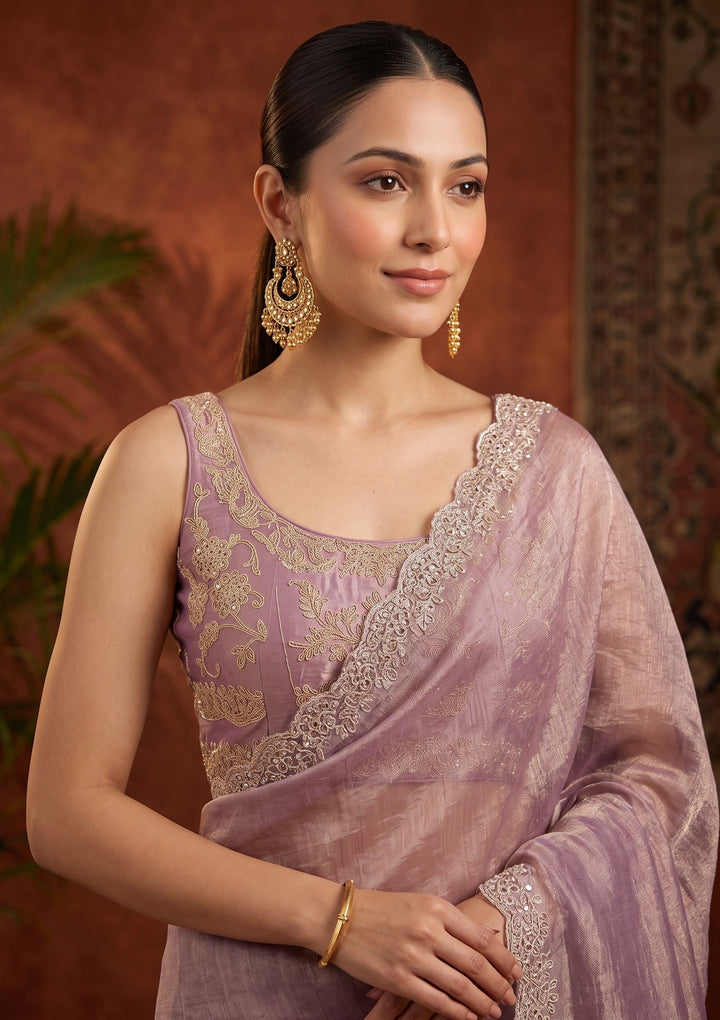 Mauve Stonework (Gold) Tissue Saree