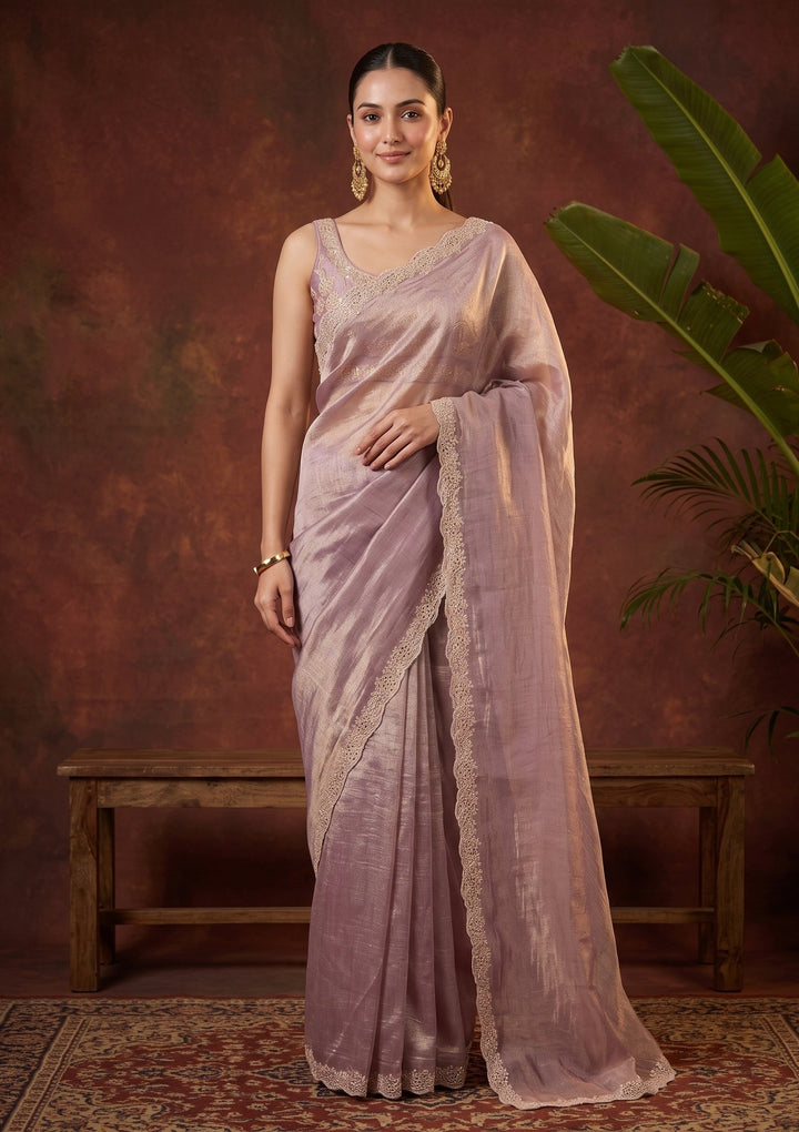 Mauve Stonework (Gold) Tissue Saree