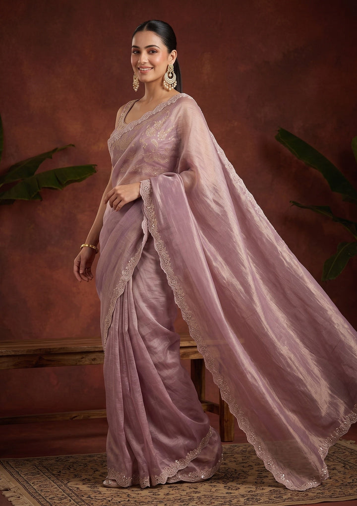 Mauve Stonework (Gold) Tissue Saree