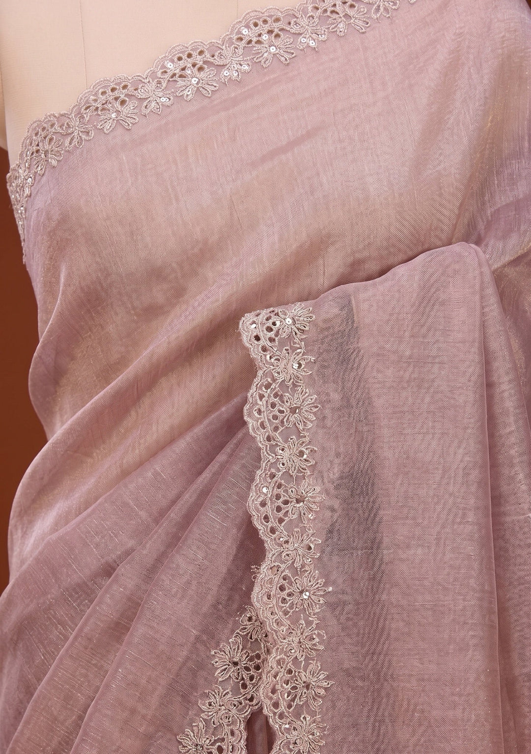 Mauve Stonework (Gold) Tissue Saree