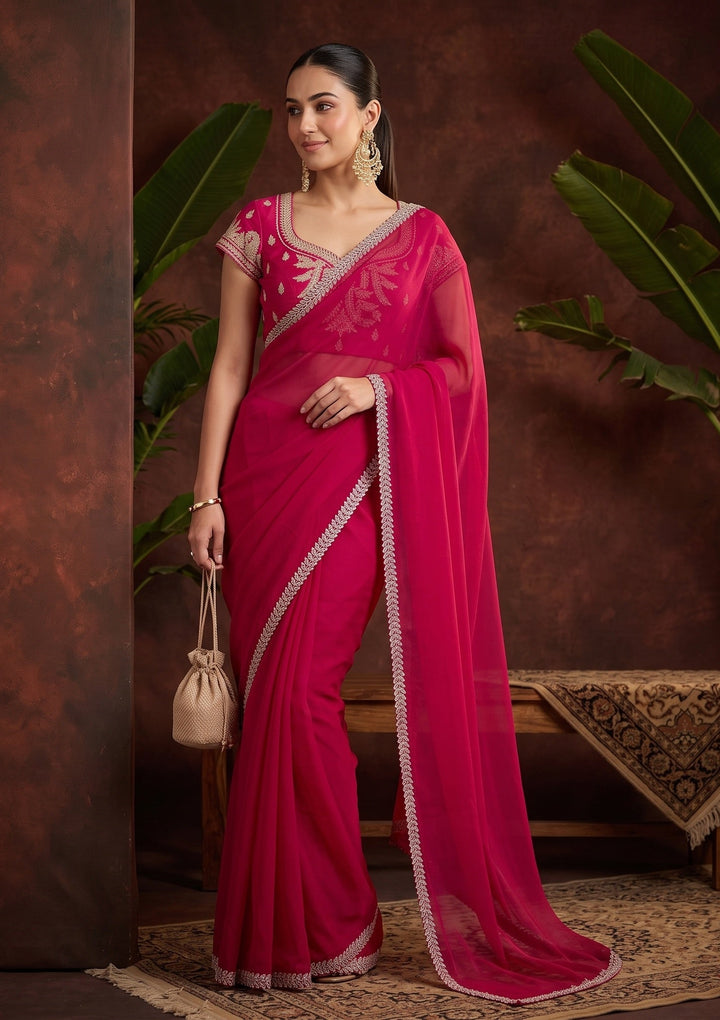 Red Stonework (Gold) Georgette Saree