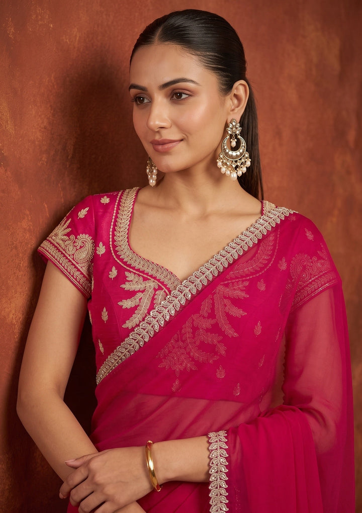 Red Stonework (Gold) Georgette Saree