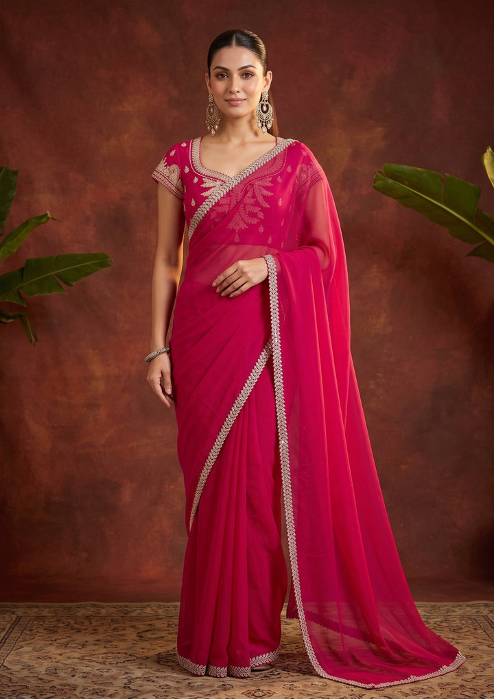 Red Stonework (Gold) Georgette Saree