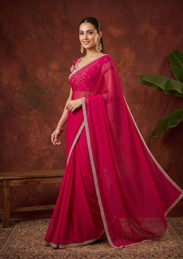 Red Stonework (Gold) Georgette Saree