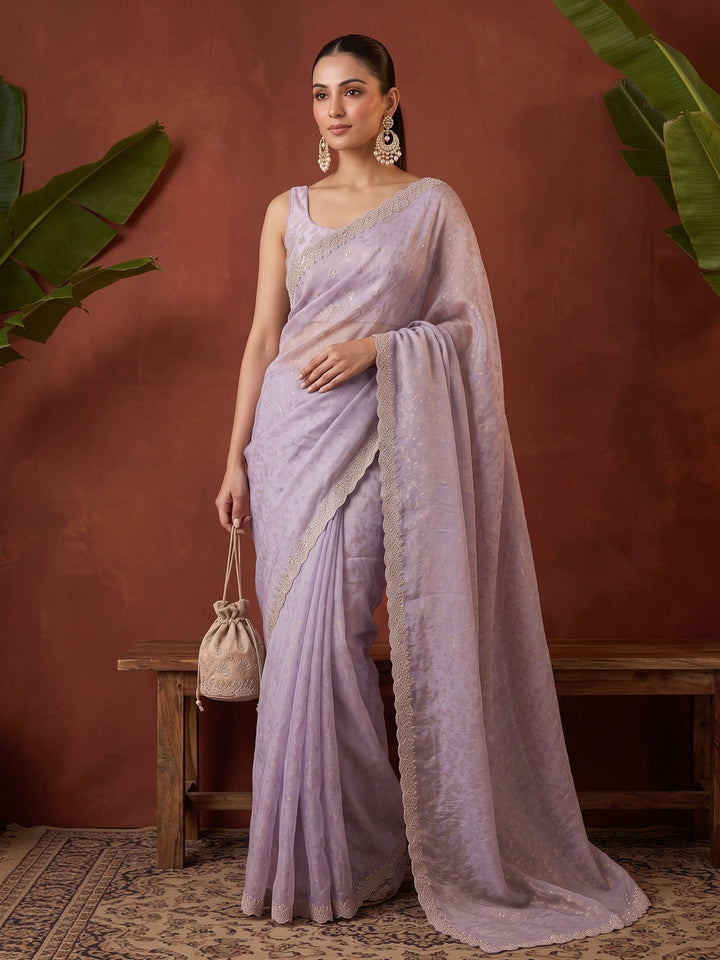 Lavender Stonework (Gold) Tissue Saree
