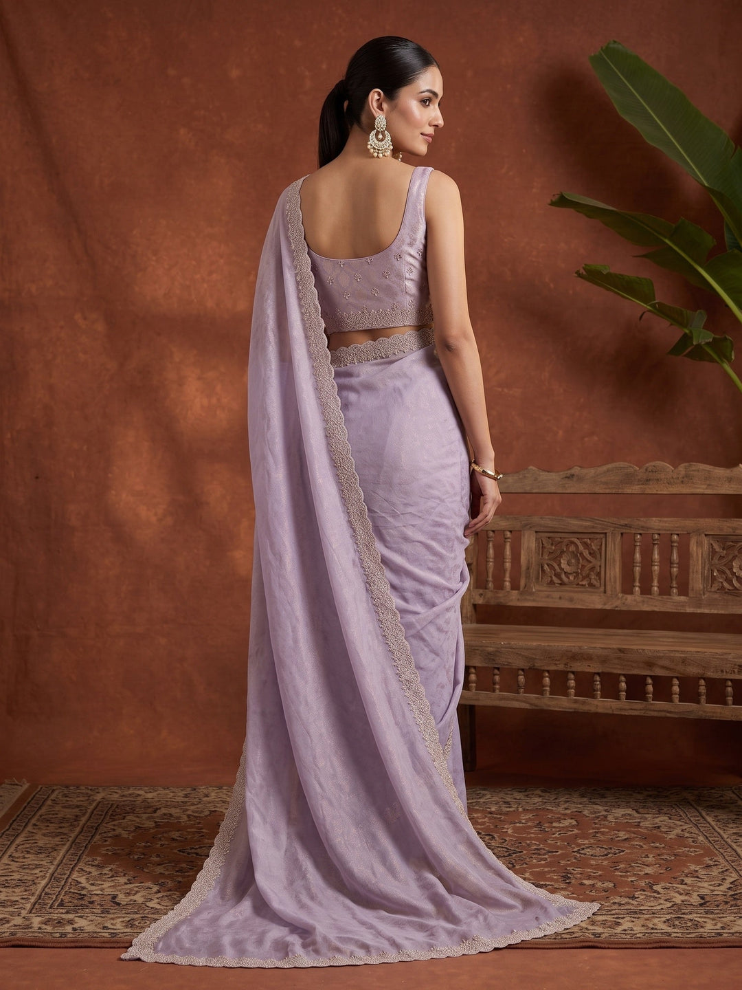 Lavender Stonework (Gold) Tissue Saree