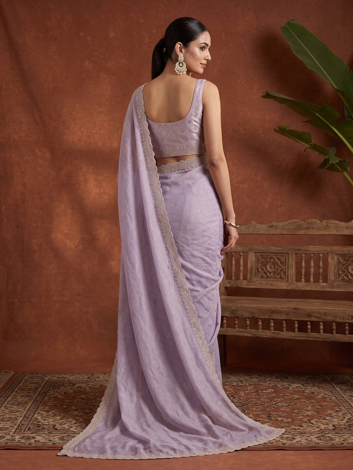 Lavender Stonework (Gold) Tissue Saree