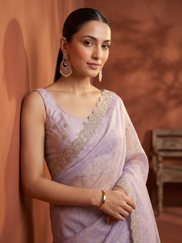 Lavender Stonework (Gold) Tissue Saree