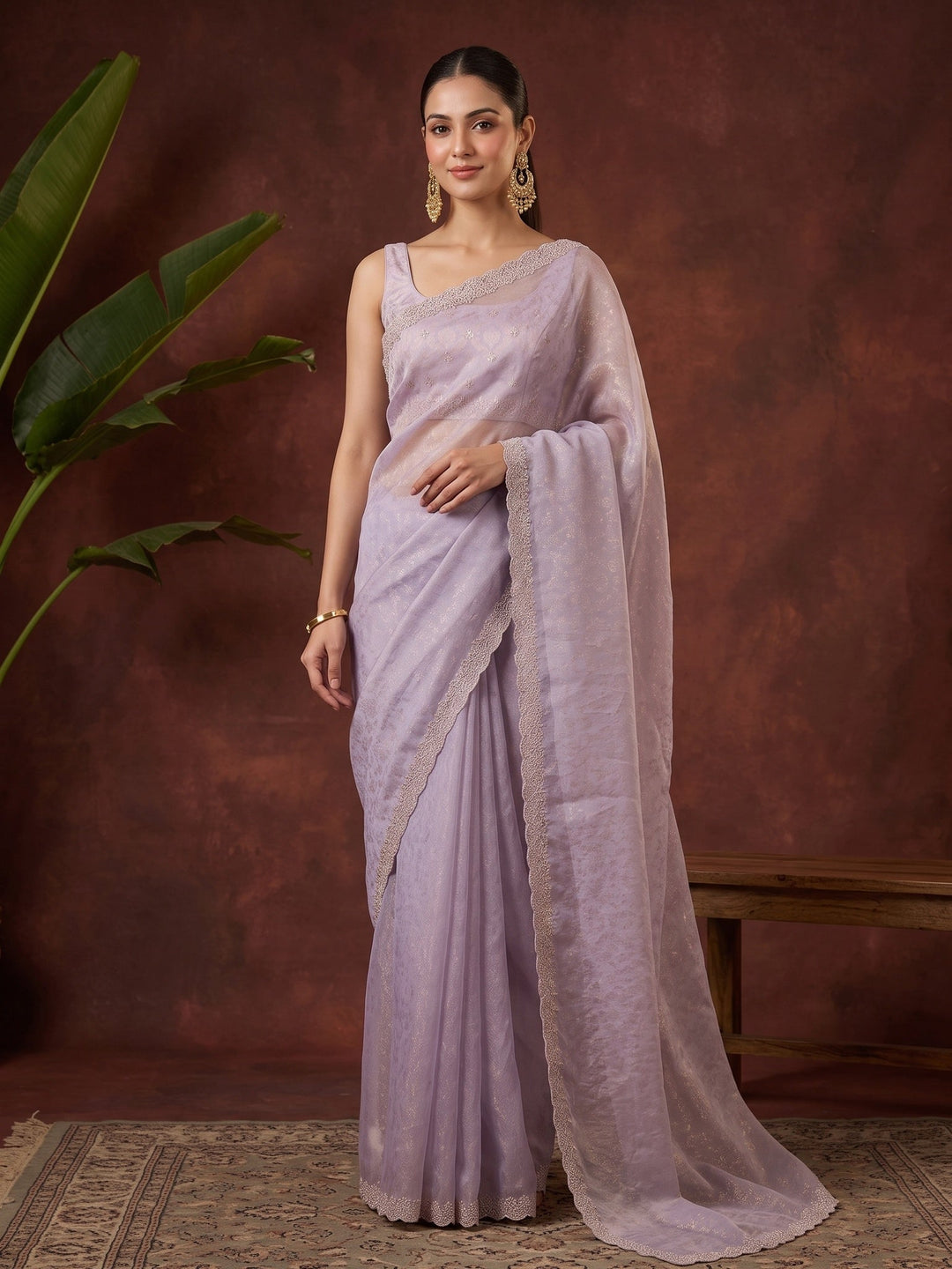 Lavender Stonework (Gold) Tissue Saree