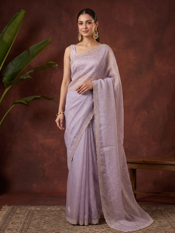 Lavender Stonework (Gold) Tissue Saree