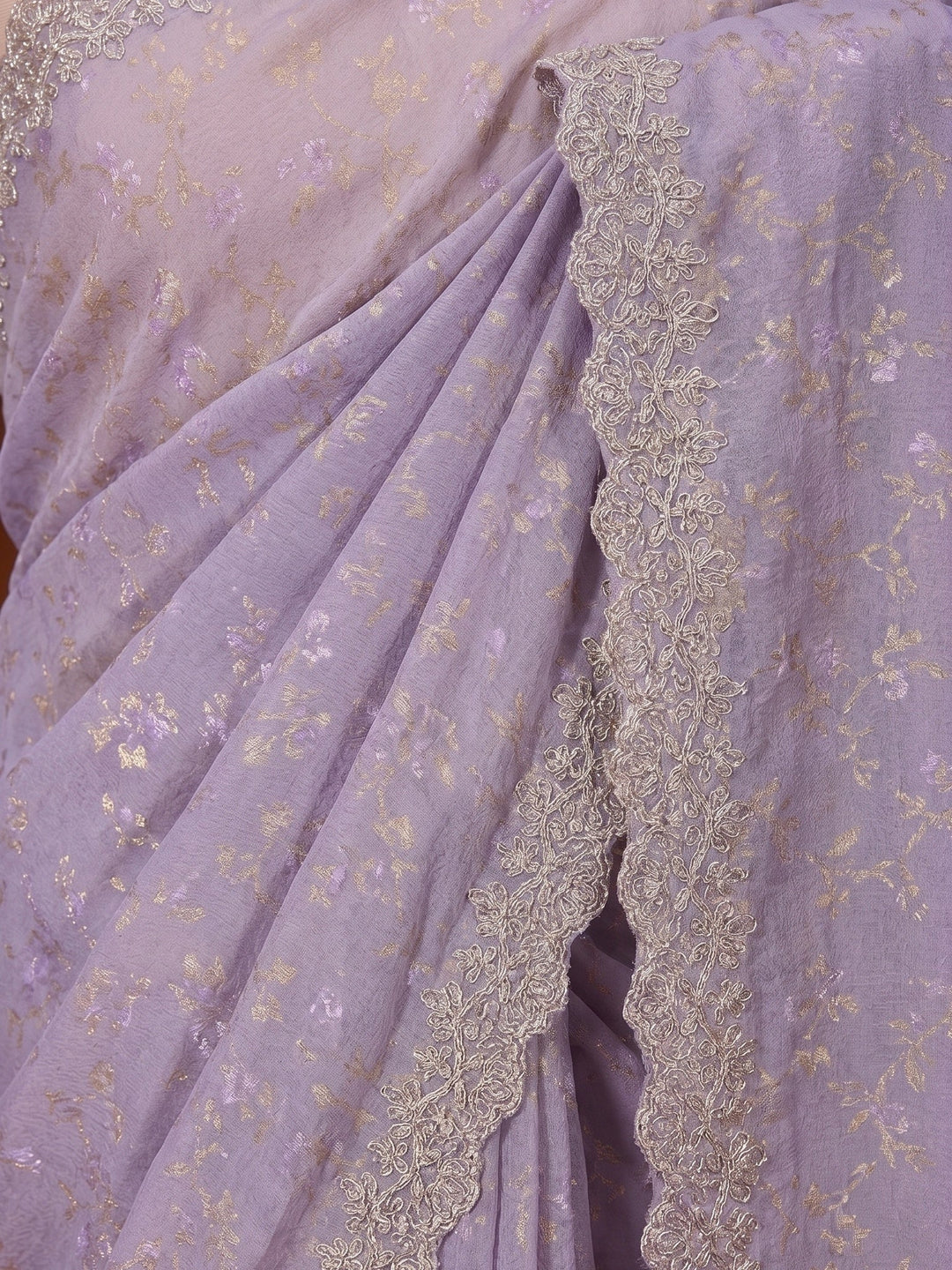 Lavender Stonework (Gold) Tissue Saree
