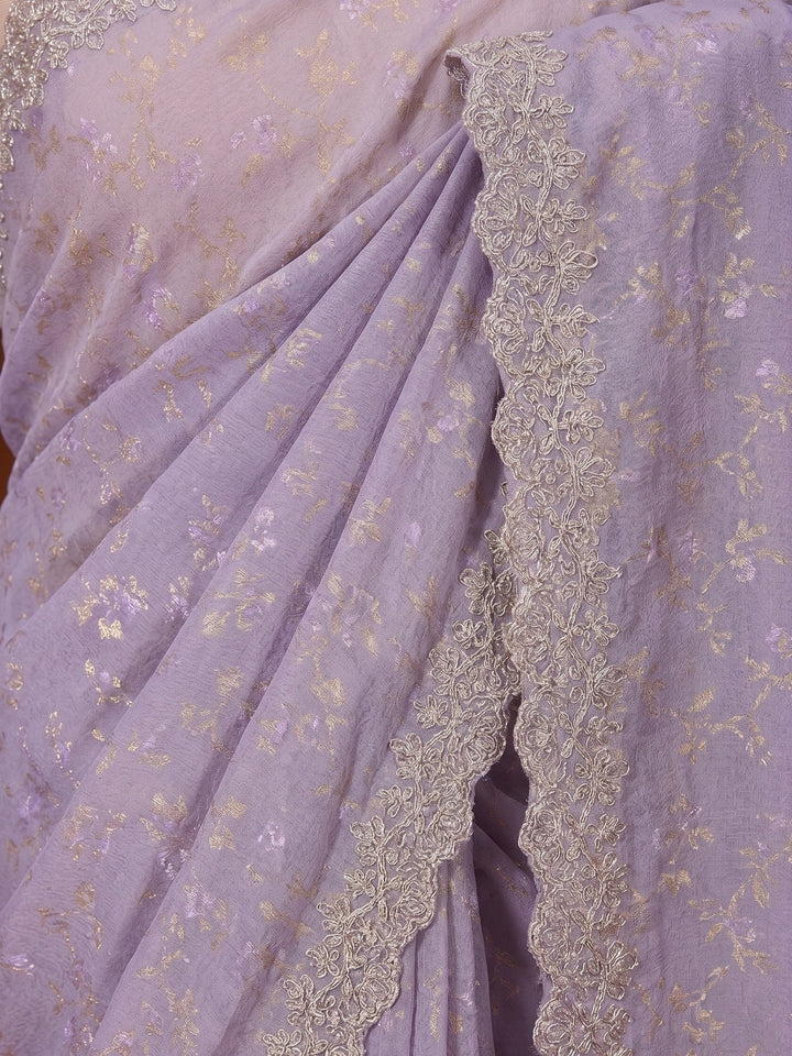 Lavender Stonework (Gold) Tissue Saree