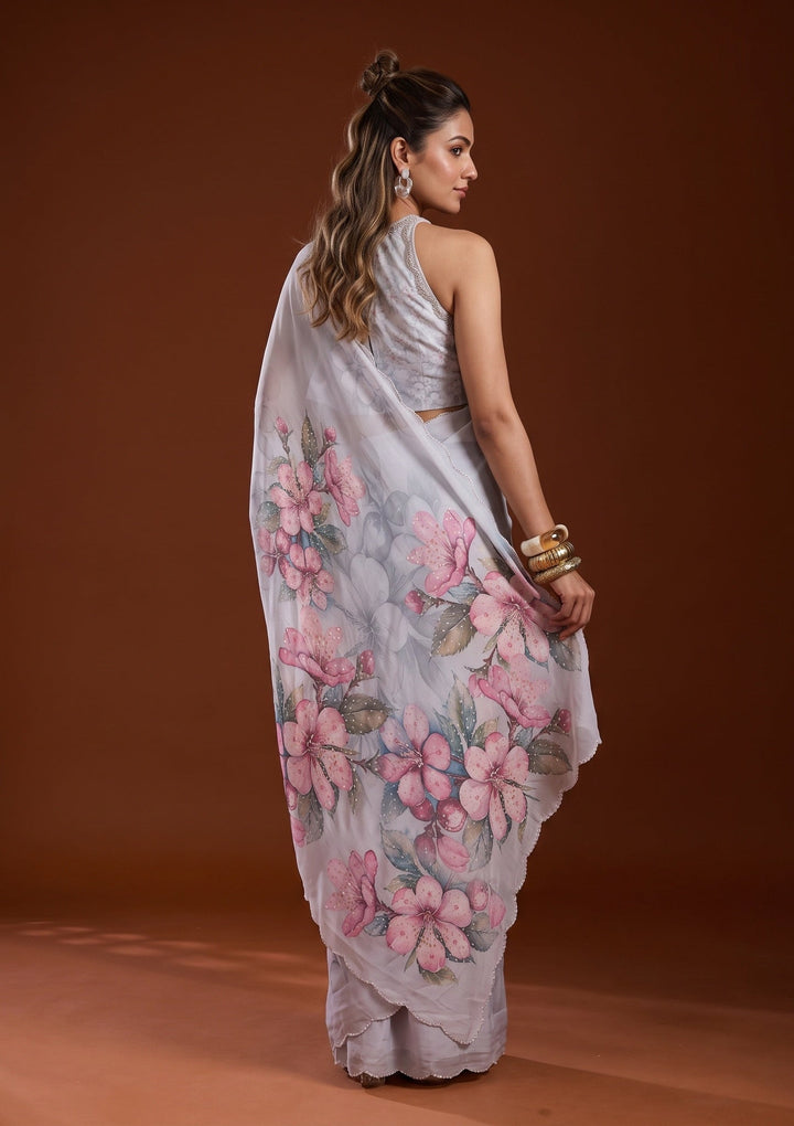Lavender Sequins Satin Saree