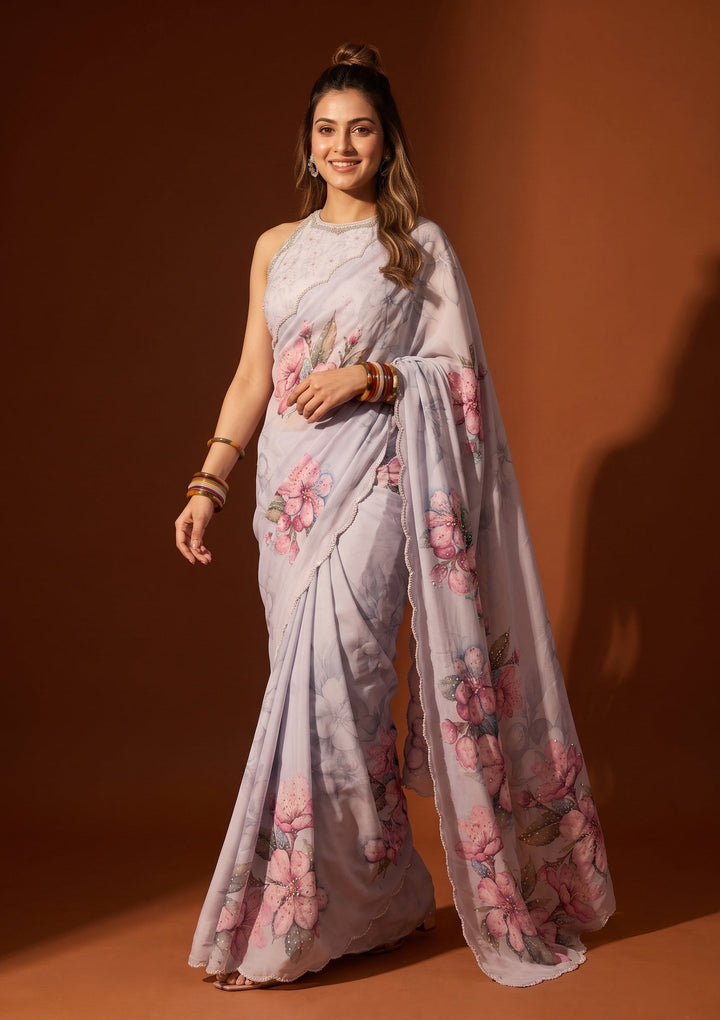 Lavender Sequins Satin Saree