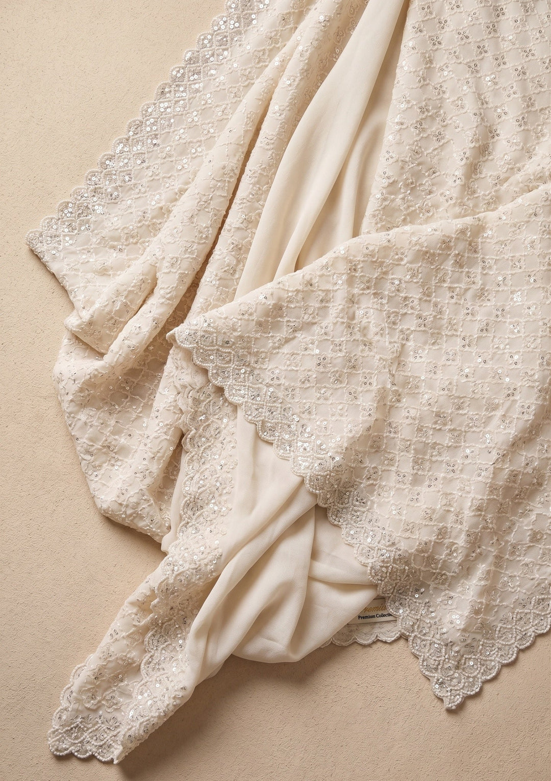 Off White Stonework (Silver) Chiffon Saree