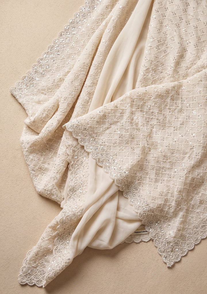 Off White Stonework (Silver) Chiffon Saree