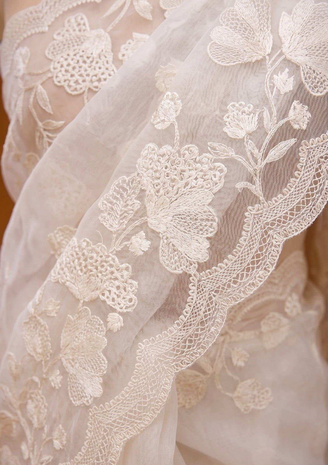 Off White Threadwork Organza Saree
