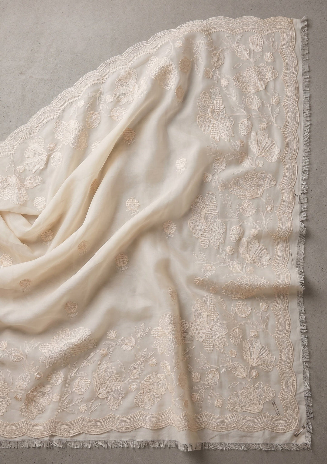 Off White Threadwork Organza Saree