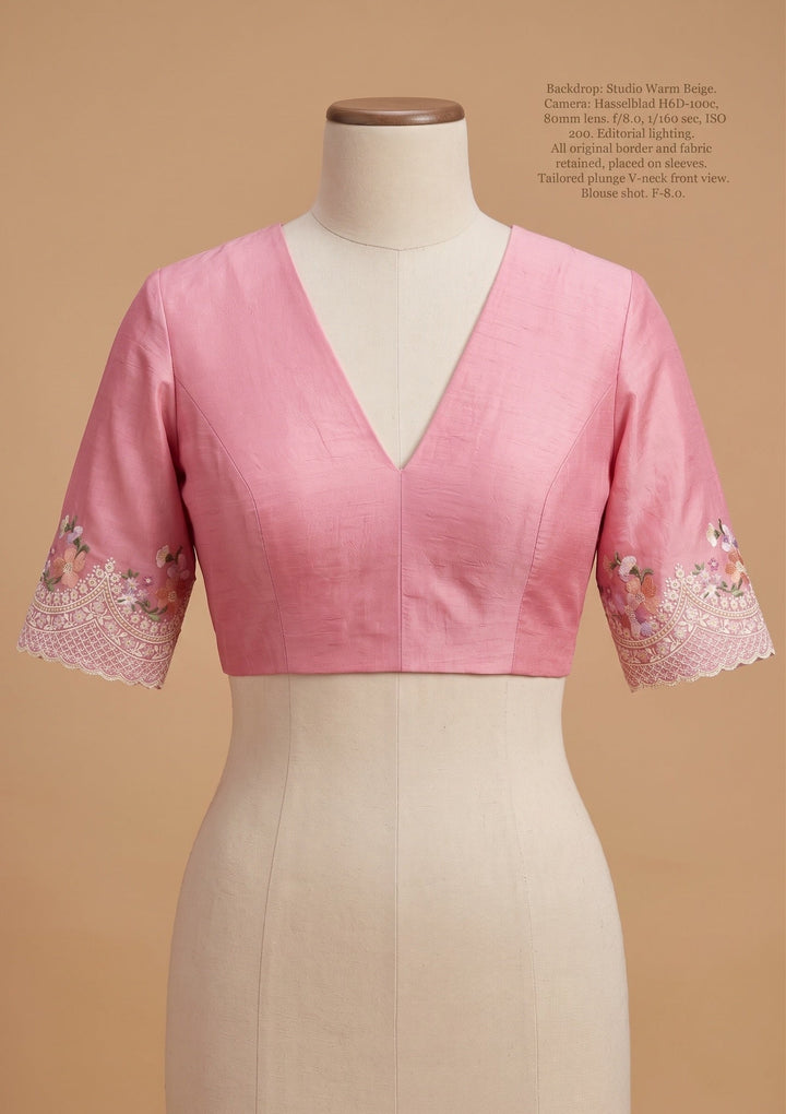 Pink Threadwork Tissue Saree