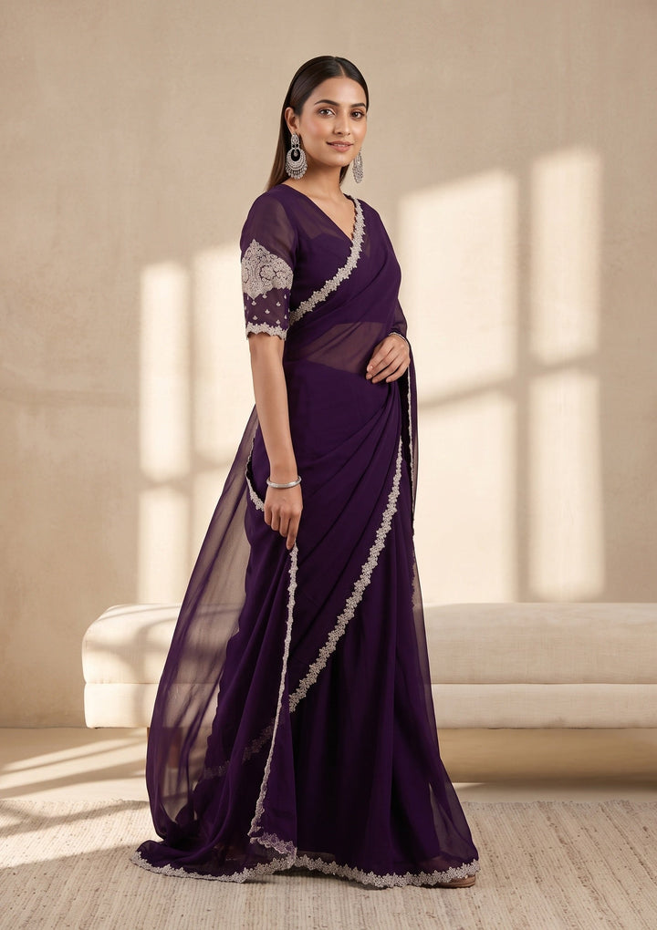 Purple Stonework (Gold) Georgette Saree