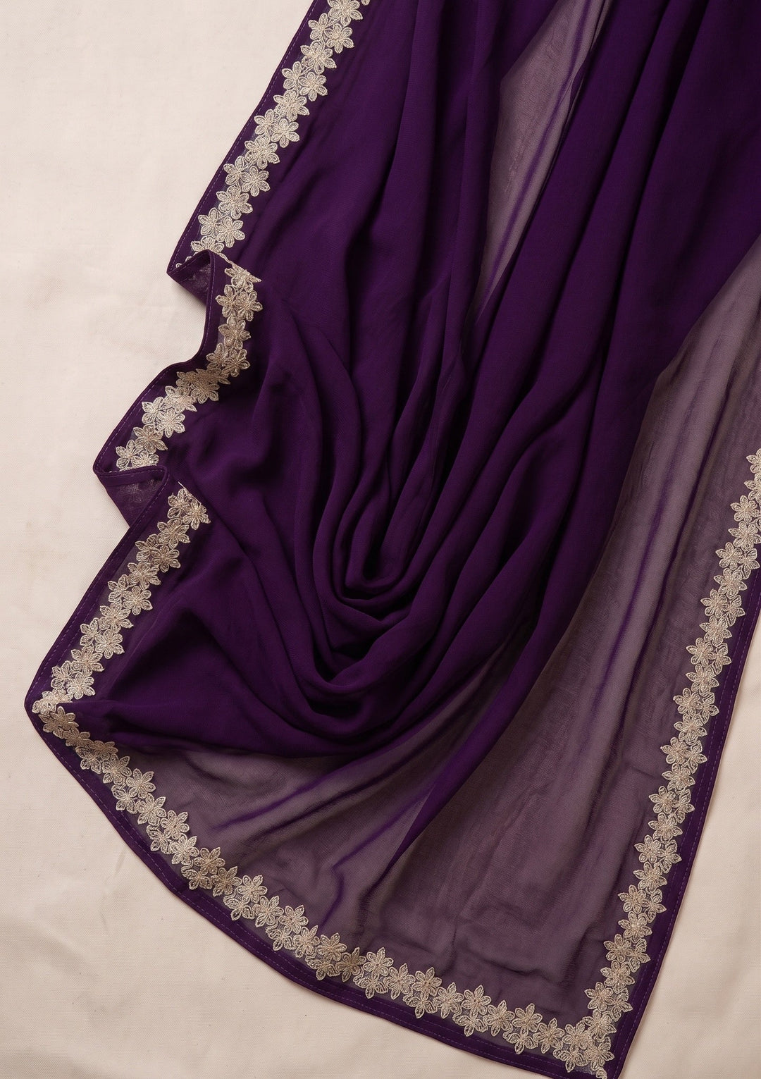 Purple Stonework (Gold) Georgette Saree