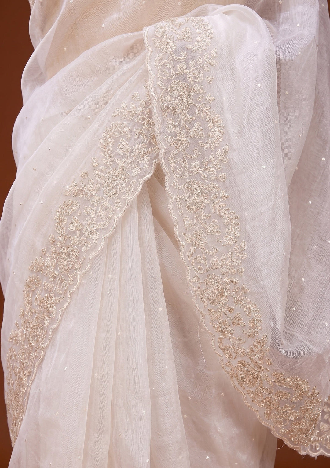 Off White Sequins Organza Saree