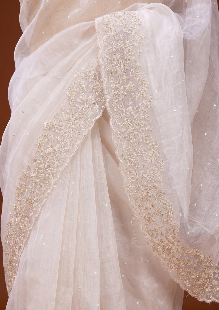 Off White Sequins Organza Saree