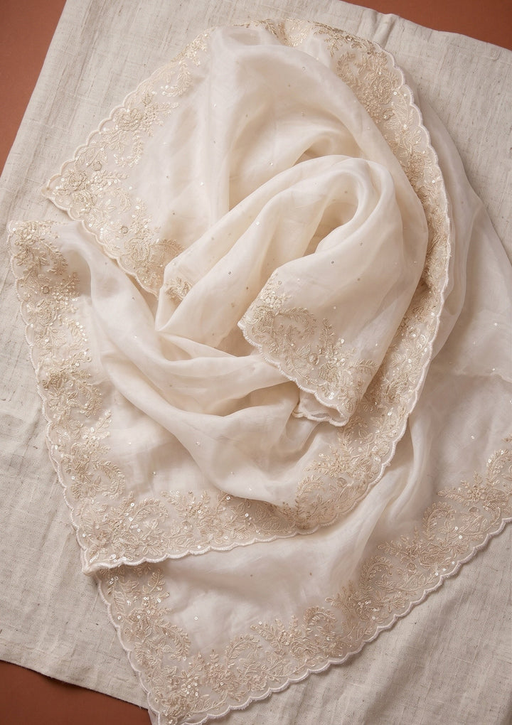 Off White Sequins Organza Saree