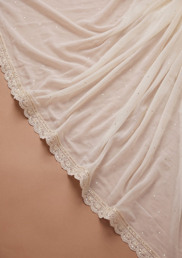 Off White Pearlwork Organza Saree