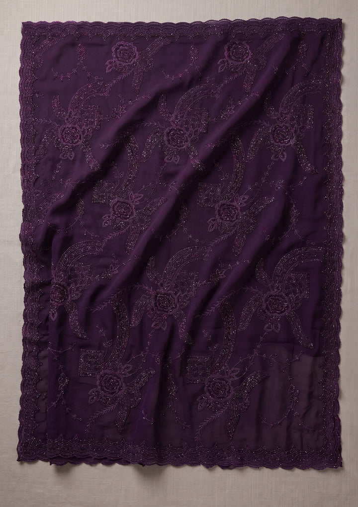 Purple Swarovski Georgette Saree