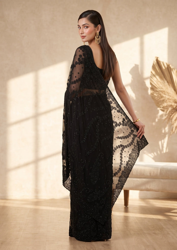 Black Swarovski Georgette Saree