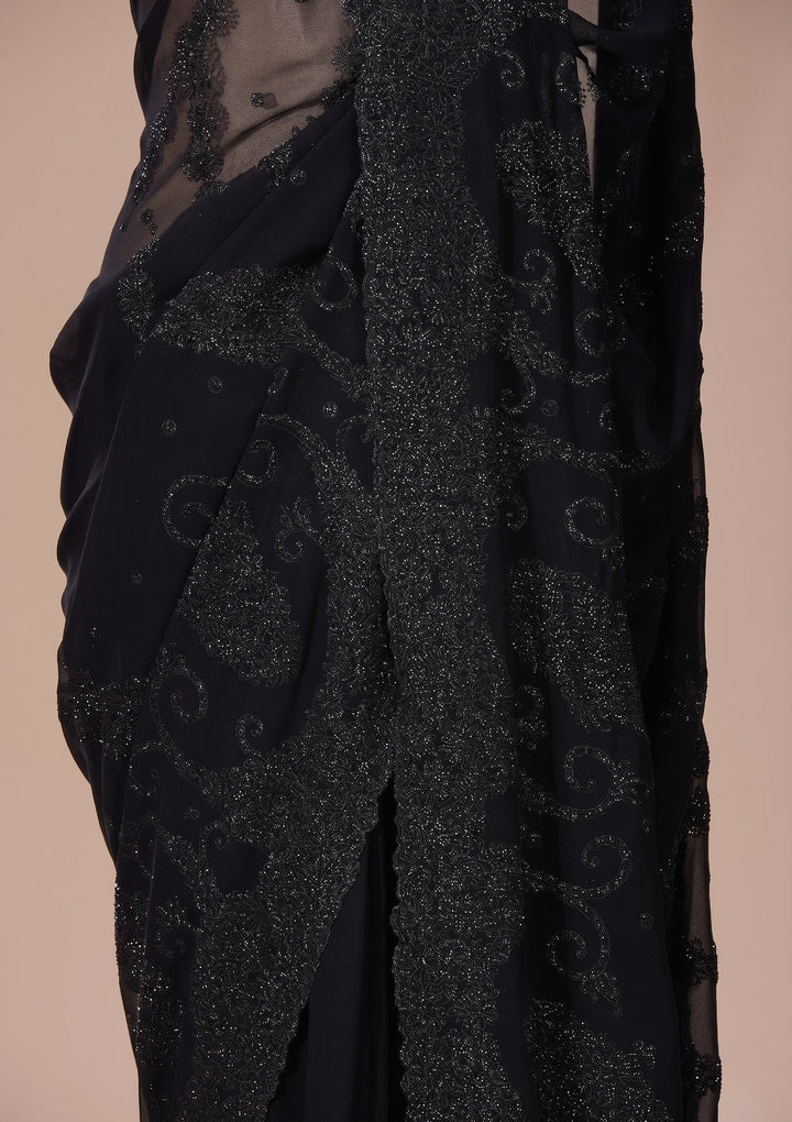 Black Swarovski Georgette Saree