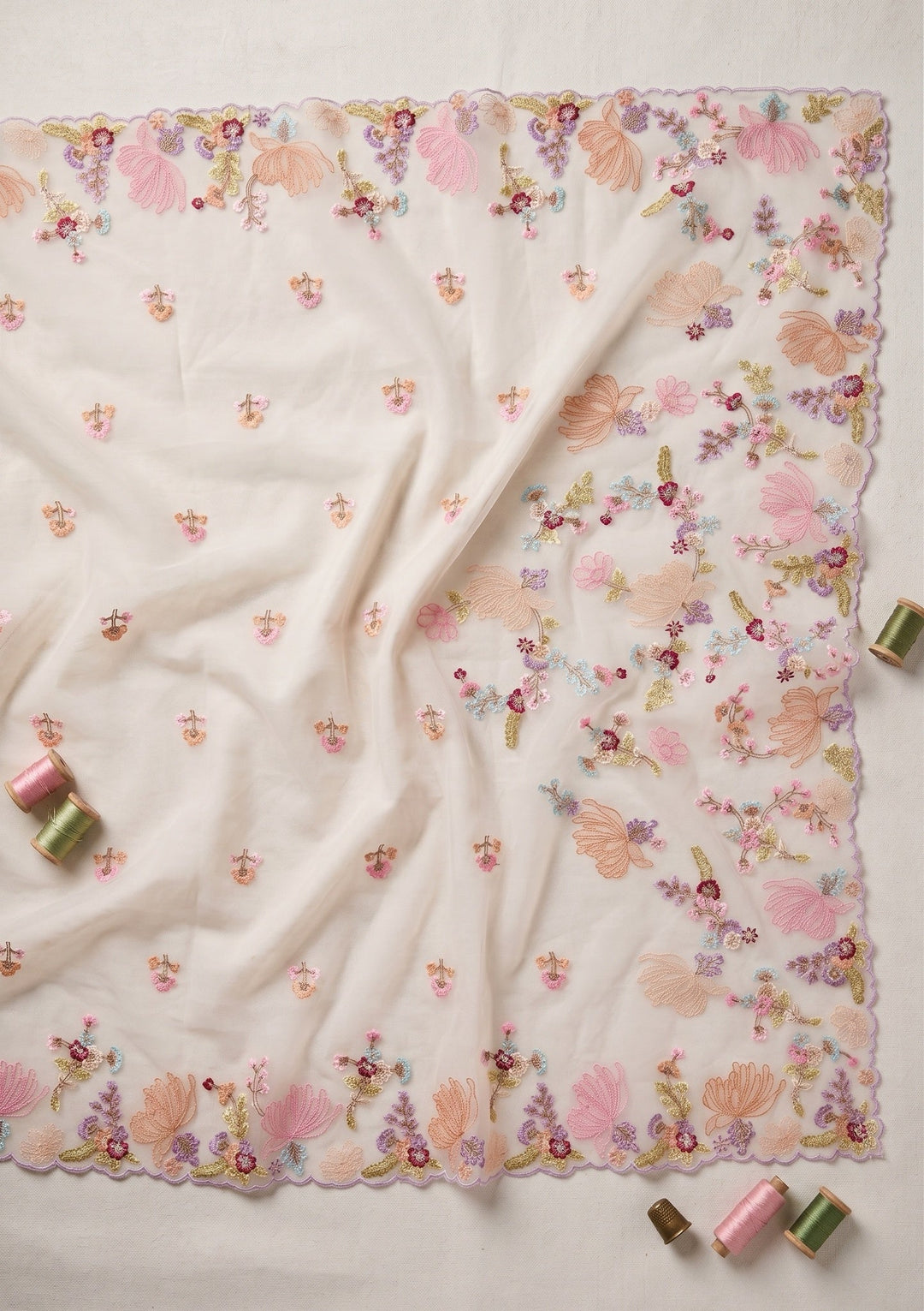 Beige Threadwork Organza Saree