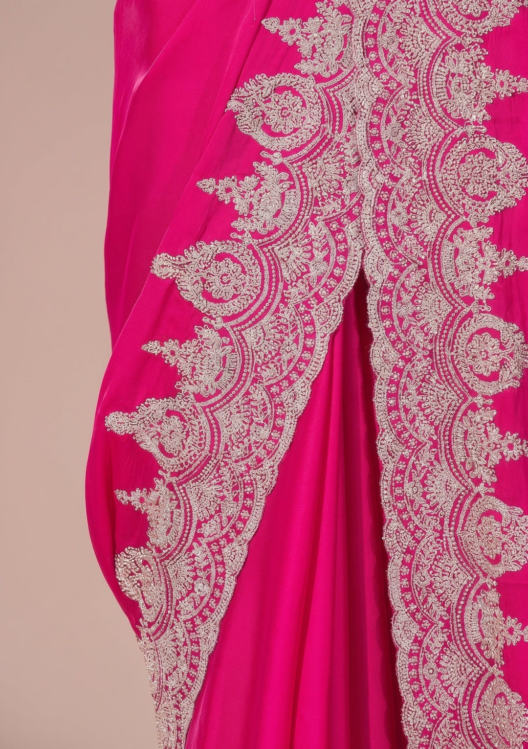 Rani Pink Stonework (Gold) Satin Saree