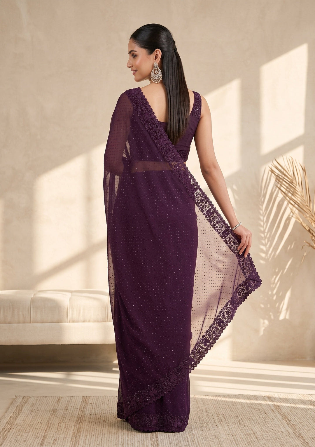 Purple Swarovski Georgette Saree