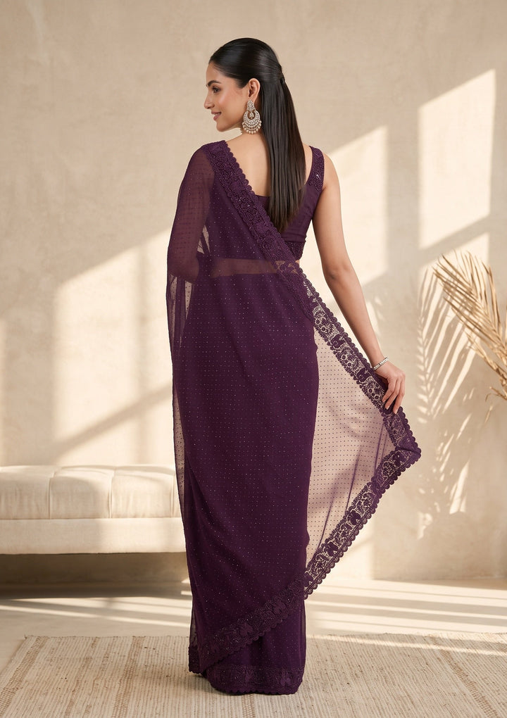 Purple Swarovski Georgette Saree