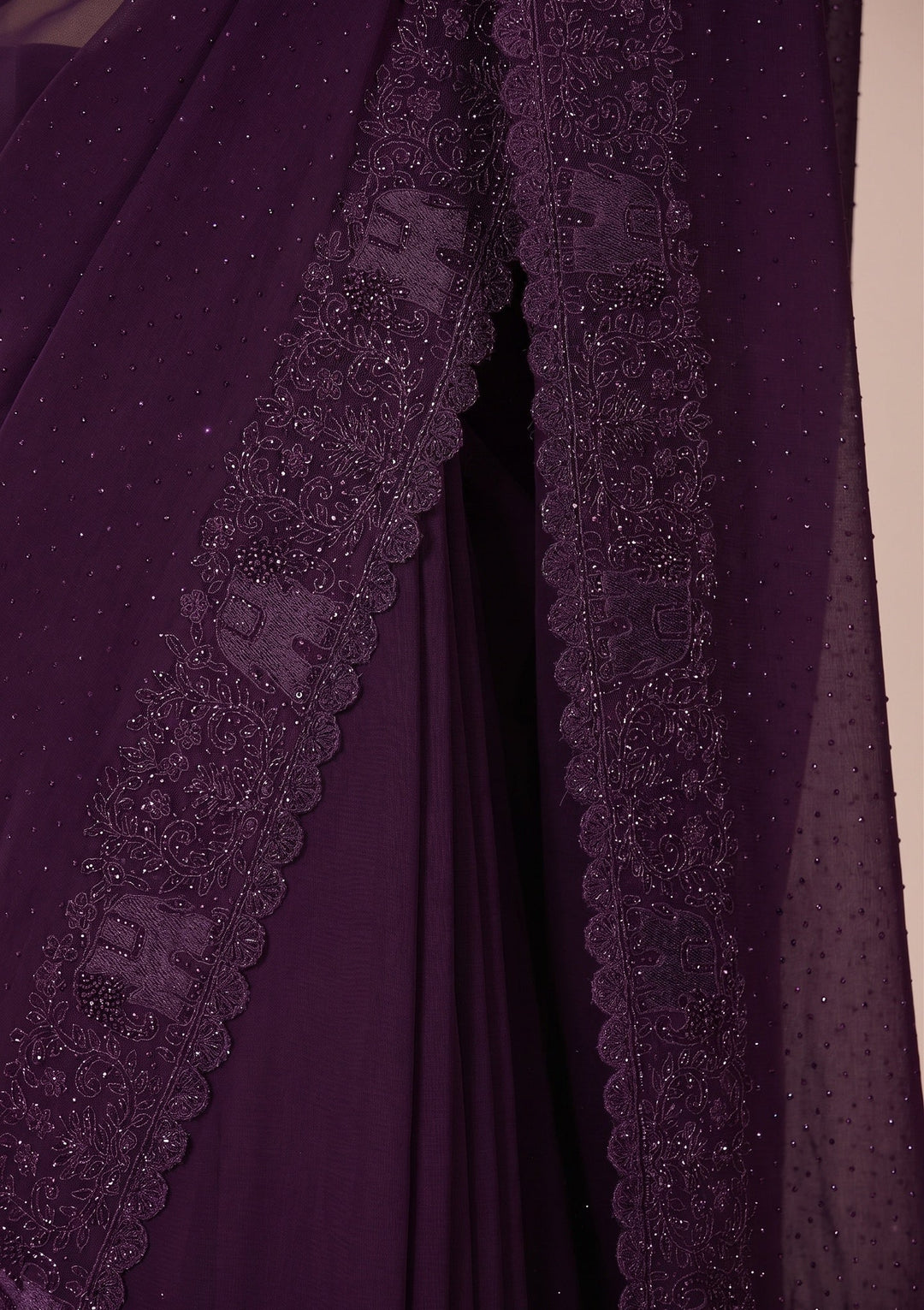 Purple Swarovski Georgette Saree