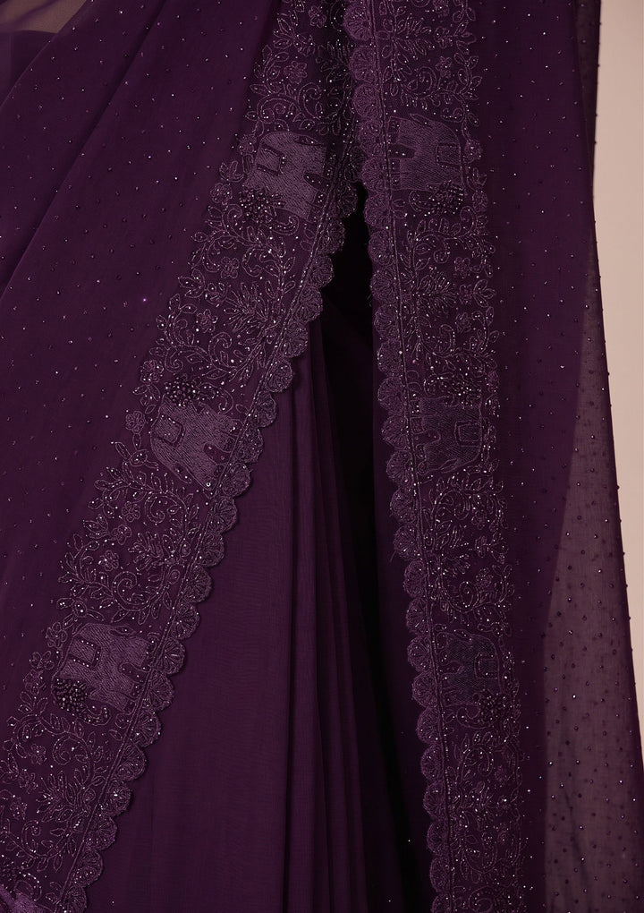 Purple Swarovski Georgette Saree