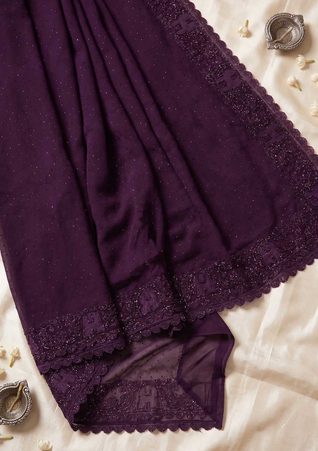 Purple Swarovski Georgette Saree