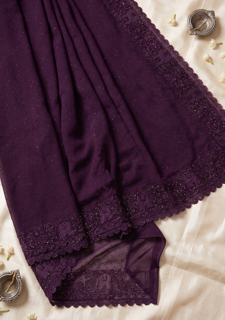 Purple Swarovski Georgette Saree